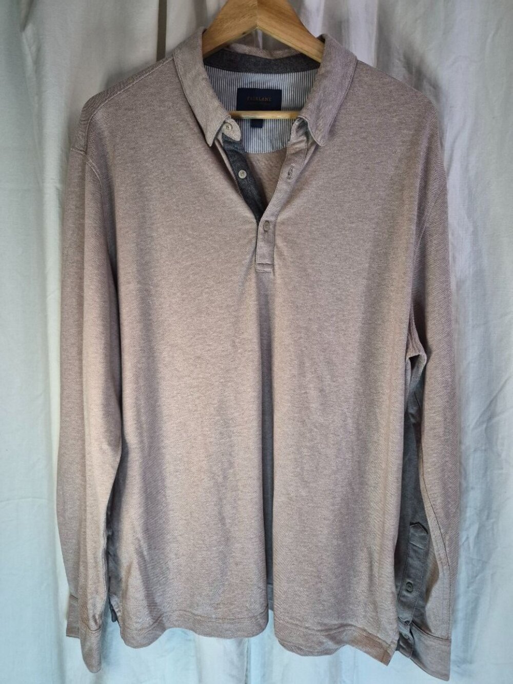 Fairlane XL Oat Tan Long Sleeve Polo Pullover Casual Work Athleisure Outdoor Shi